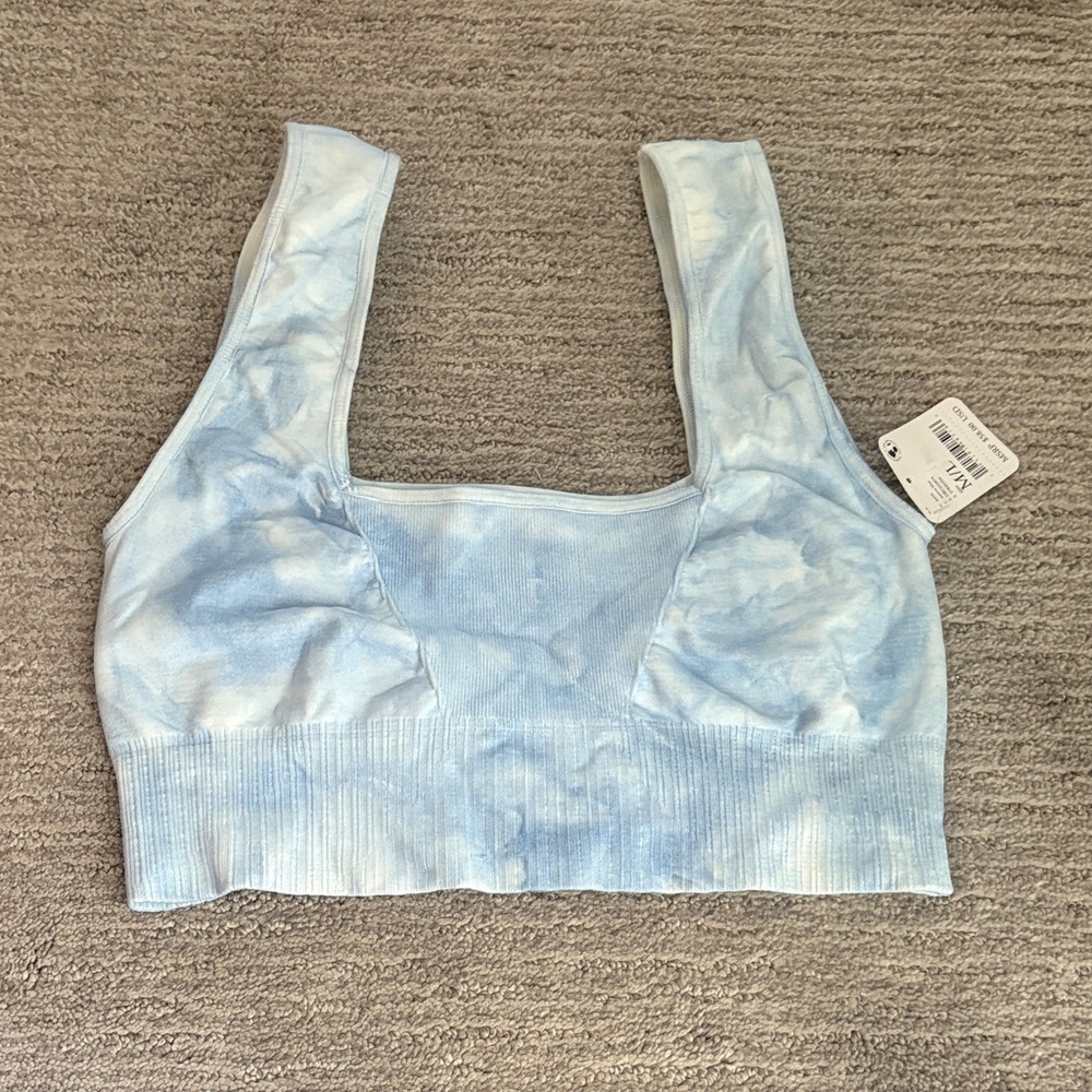 Free people movement Light Blue Tie-Dye Seamless Crop Bodysuit Top